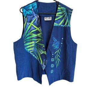 City Girl Nancy Bolen Vest Plus Size 16 Embroidered Palm‎ Turquoise Stone Accent